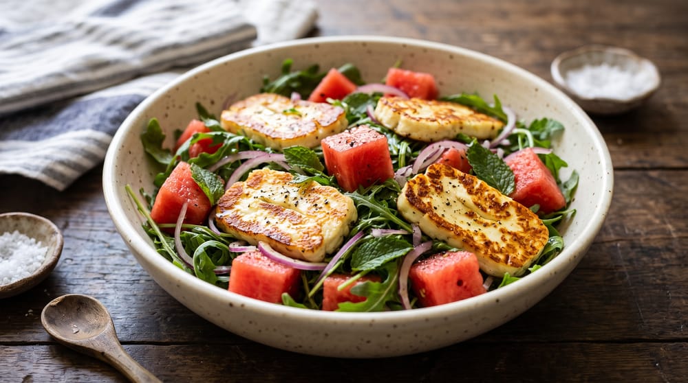 Halloumi and watermelon salad